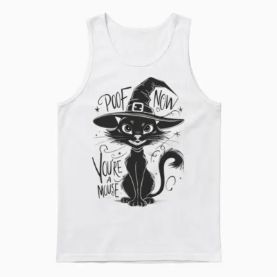 Retro Kitty Cat Witch Unisex Tank Top - White
