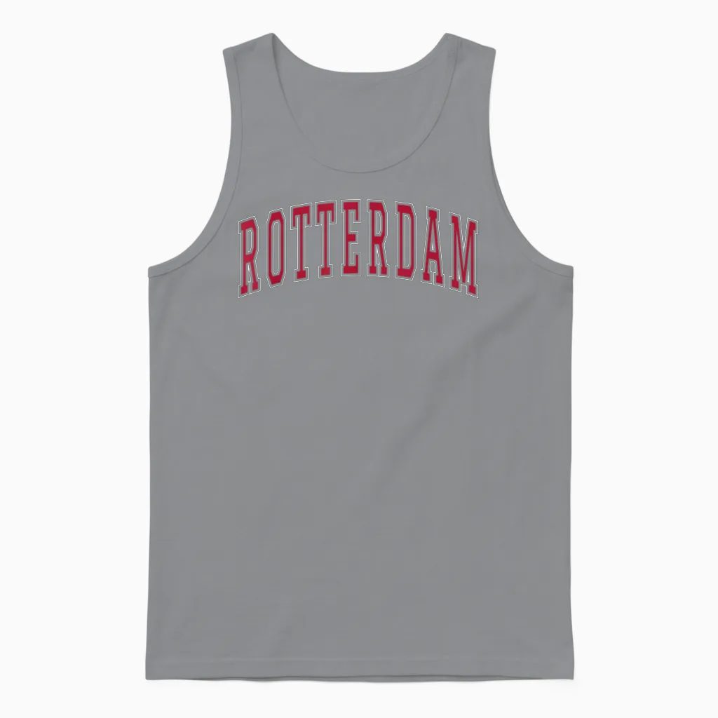 Rotterdam New York Souvenir College Style Roter Text Unisex Tank Top in Sport Grey