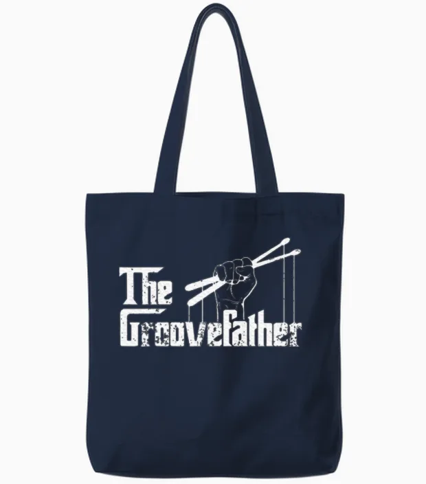 The Groovefather Drums Drumming Band Drumm Tote Bags in Navy