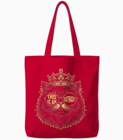 This Is an Outrage Funny Princess Cat Donut Gold Tote Bags - Red