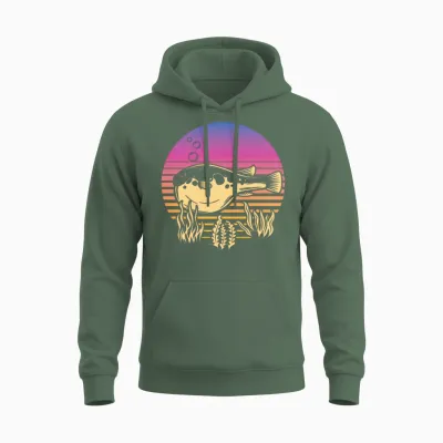 Blowfish Retro Balloonfish Puffer Fish Unisex Hoodie - Military Green