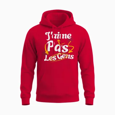 J'aime Pas Les Gens Humour Pour Râleur Grincheux T-Shirt, Black, S Unisex Hoodie - Red