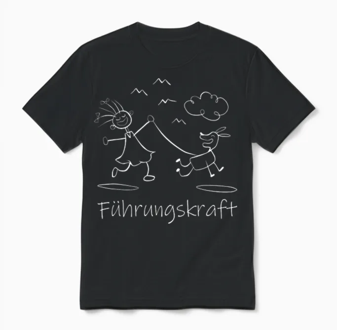 T-Shirt with German Text "führungskraft Dog Dog Owner Walking", Black Unisex T-Shirt in Black