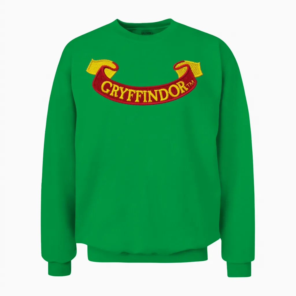 Harry Potter Gryffindor Banner Embroidery Design Unisex Sweatshirt in Irish Green