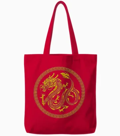 Cool Chinese Gold Dragon Tote Bags - Red