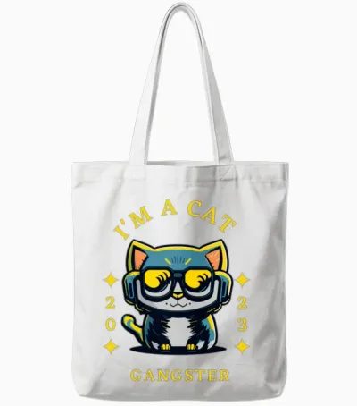 Cat Gangster Retro Tote Bags - White