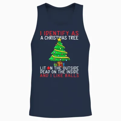 I Identify as a Christmas Tree Lit on the Outside the Inside Unisex Tank Top - Navy