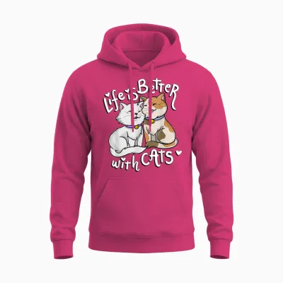 Valentine's Cat Lover Life Is Better with Cats Mother's Day T-Shirt Small Unisex Hoodie - Heliconia