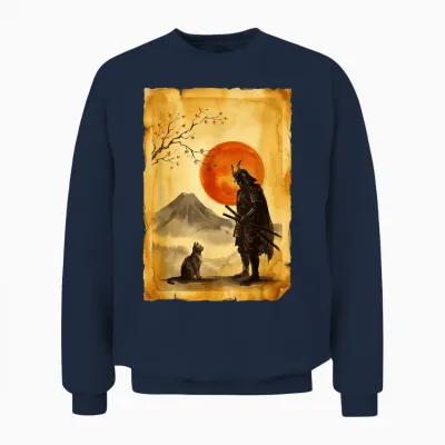 Chat Japonais Bushido Zen Mountain Artistic Japon Samourai Unisex Sweatshirt - Navy