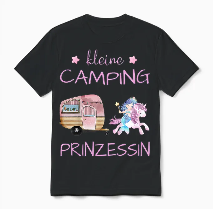 Kleine Camping Prinzessin - Einhorn Meerjungfrau Mädchen Unisex T-Shirt in Black