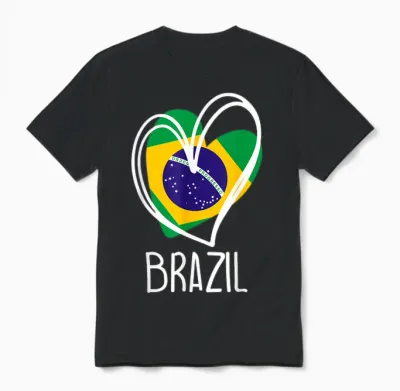 Brazilian Patriotic Flag Cute Heart Map Brazilian Girls Unisex T-Shirt - Black