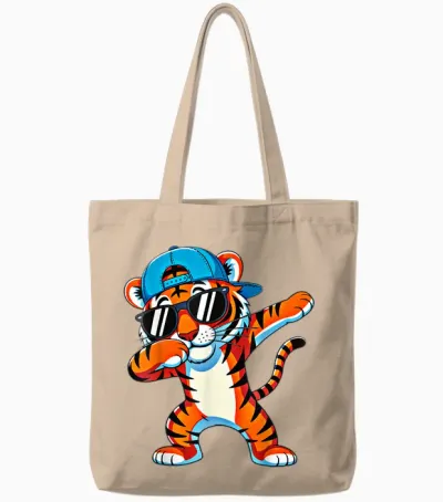 Cute Dabbing Tiger Men Toddler Boys Animal Print Tote Bags - Natural