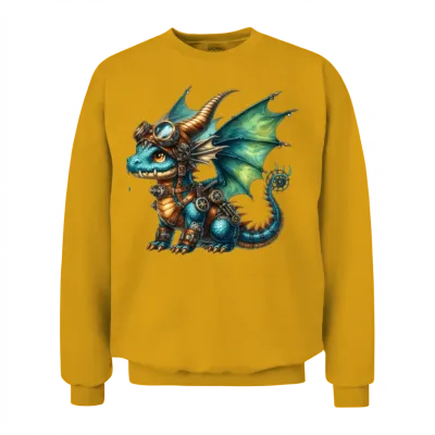 Cute Steampunk Dragon T-Shirt, Fantasy Dragon Unisex Sweatshirt - Gold