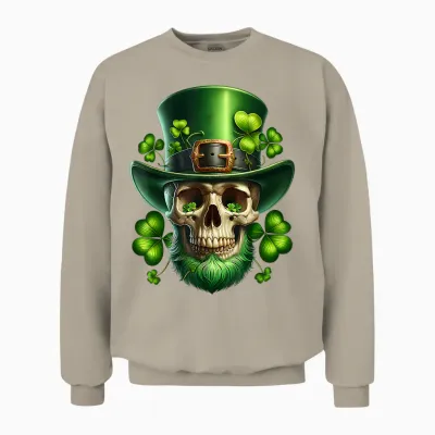 St Patrick's Day Irish Sugar Skull Day of Dead St Patrick's Day Unisex Sweatshirt - Sand