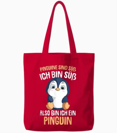 Penguins Are Cute Girls Kids Ladies Penguin T-Shirt, Black Tote Bags - Red