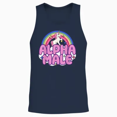 Ironic Male Alpha Unicorn Funny Sarcastic Funny Meme T-Shirt, Blue Unisex Tank Top - Navy