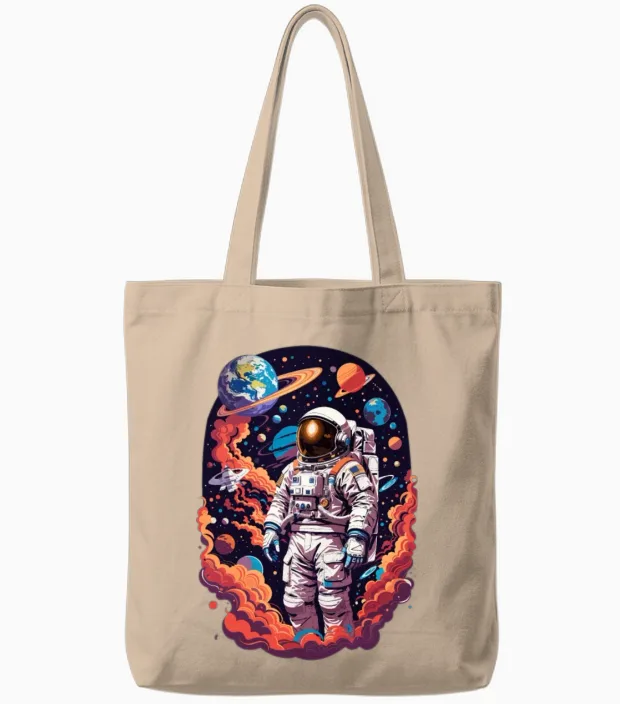 Fanny Astronaut in Galaxy Design Tote Bags - Natural