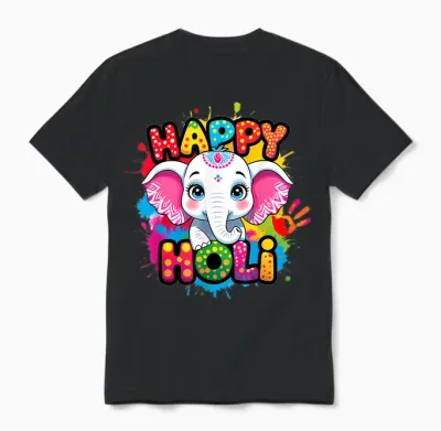 Happy Holi Kids Boys Toddler Girl India Hindu Color Elephant Unisex T-Shirt - Black