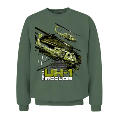 Bell Uh-1 Iroquois Helicopter Unisex Sweatshirt - Military Green