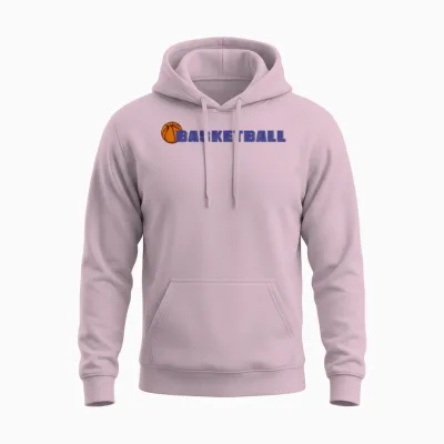 Basketball Emblem Wordmark in Electric Blue Unisex Hoodie - Light Pink