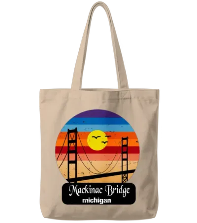 Mackinac Bridge- Retro Vintage Michigan Tote Bags - Natural