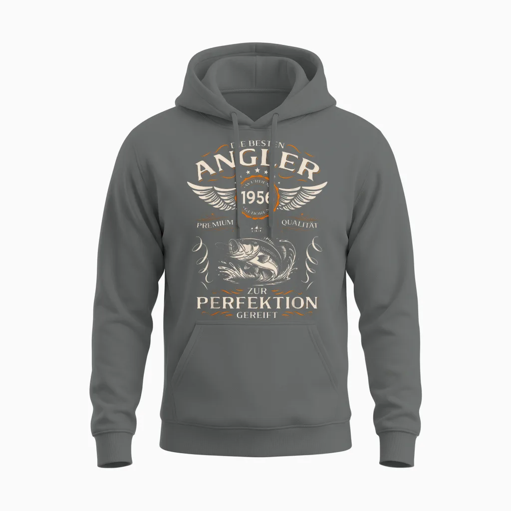 70th Birthday Man Gift Angler the Best 1956 Funny Unisex Hoodie in Graphite Heather