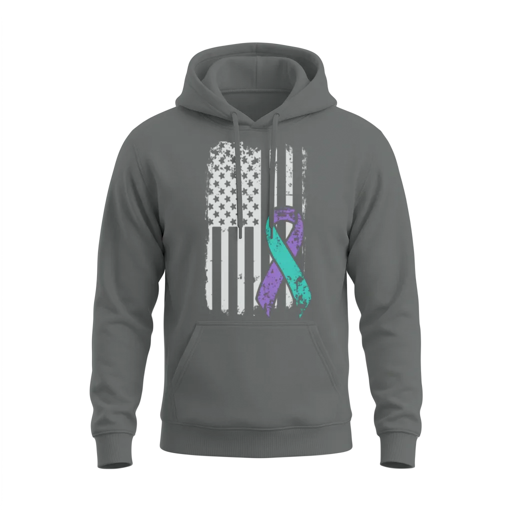 Suicide Prevention Awareness Ribbon - Usa American Unisex Hoodie - Graphite Heather