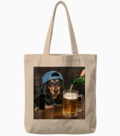 Teckel Buvant De La Bière Drôle Teckel Meme Tote Bags - Natural