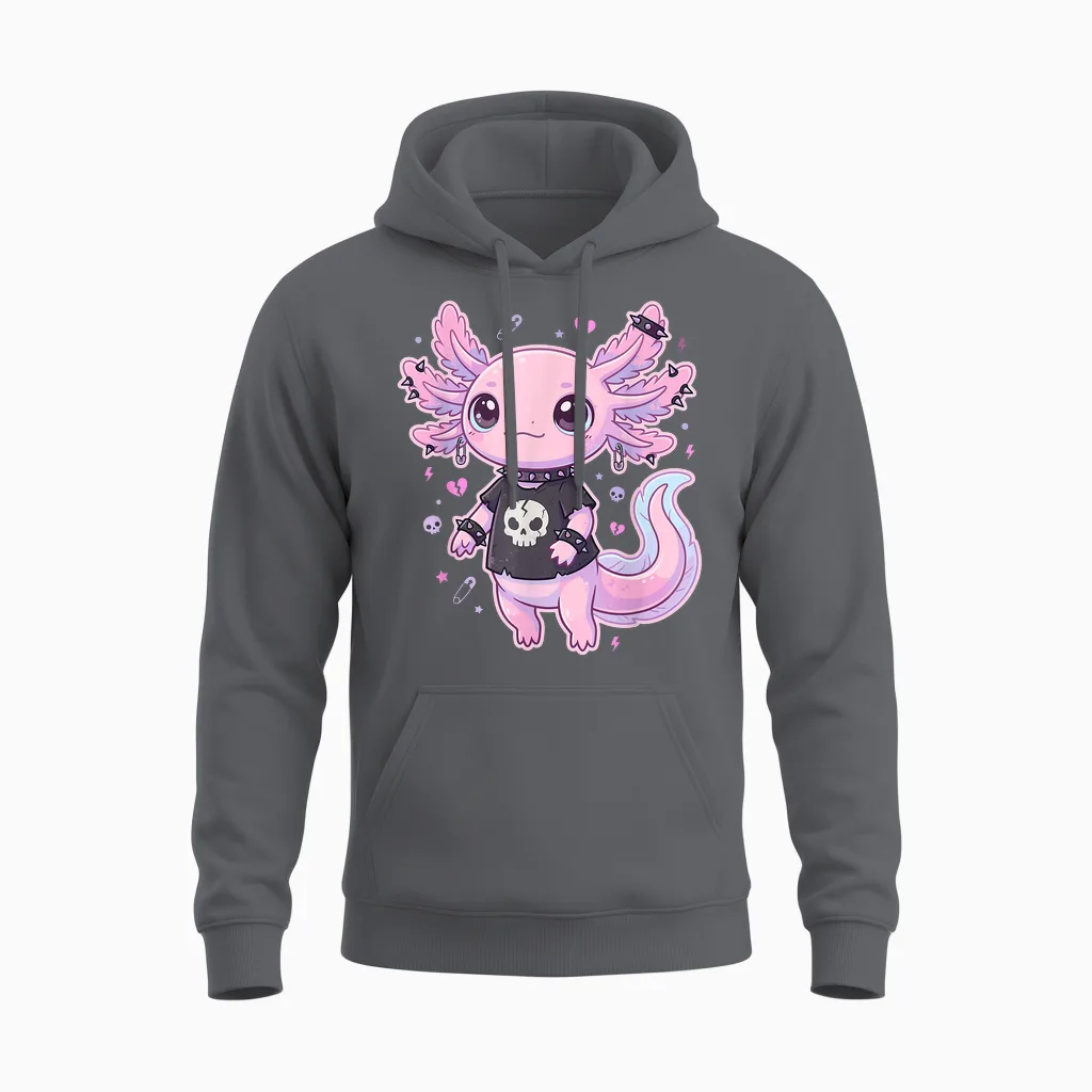 Cute Goth Axolotl Pastel Kawaii Emo Axolotl Punk Women Girls Unisex Hoodie in Charcoal