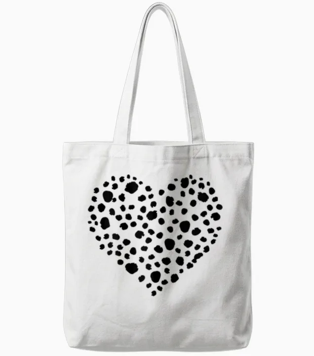 Cute Dalmatian Pattern Heart Love for Women and Girls T-Shirt, White Tote Bags in White