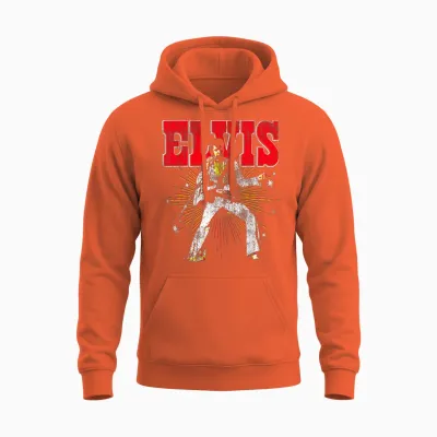 Elvis Presley Official Retro Short Sleeve Unisex Hoodie - Orange