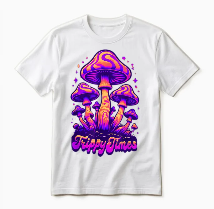 Trippy Times Psychedelic Mushroom Unisex T-Shirt in White