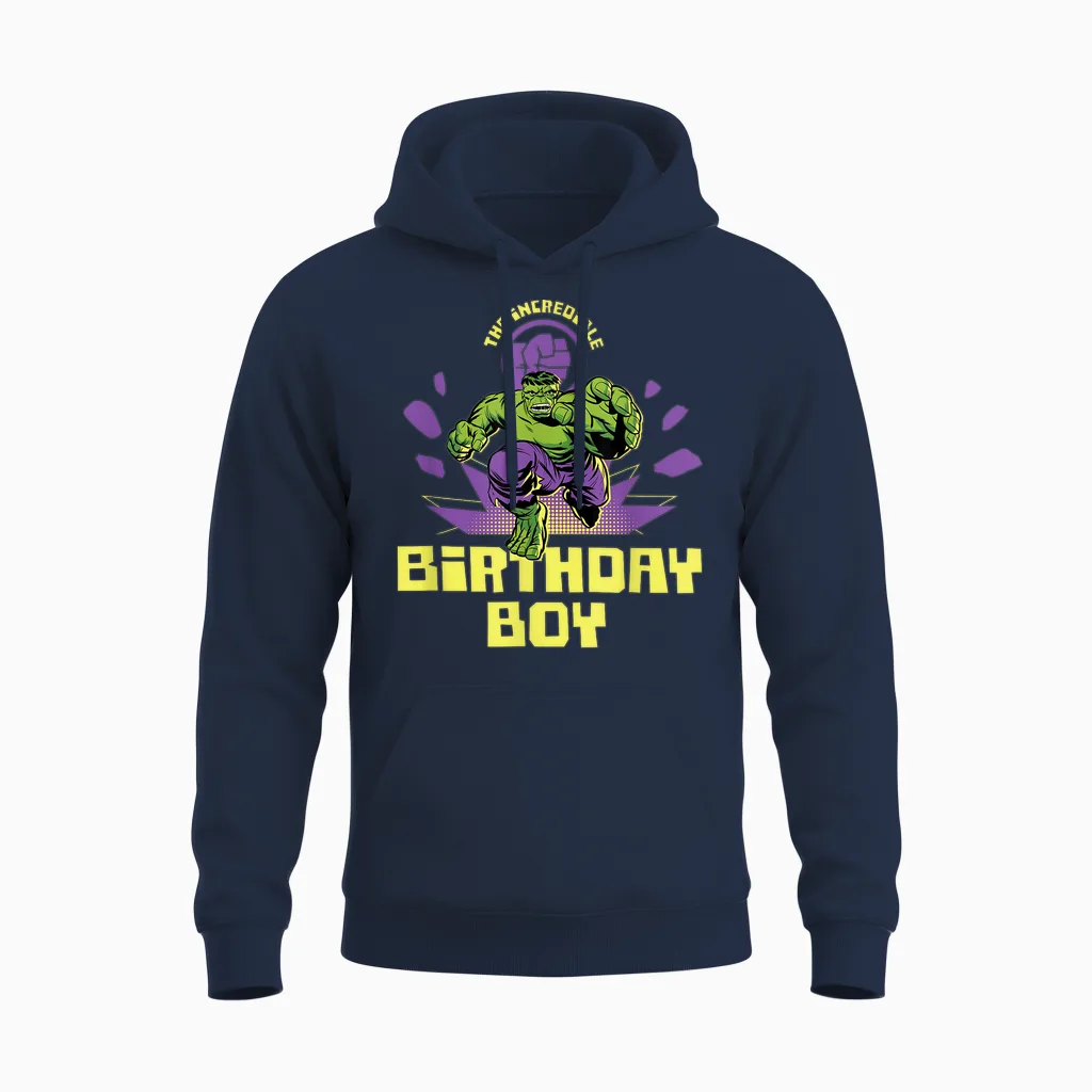 Marvel Super Heroes Hulk the Incredible Birthday Boy Party Unisex Hoodie in Navy