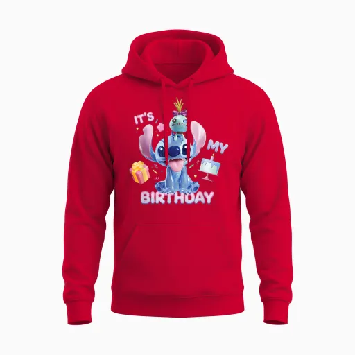 Disney Stitch & Scrump "it's My Birthday" Birthday Party Unisex Hoodie - Red