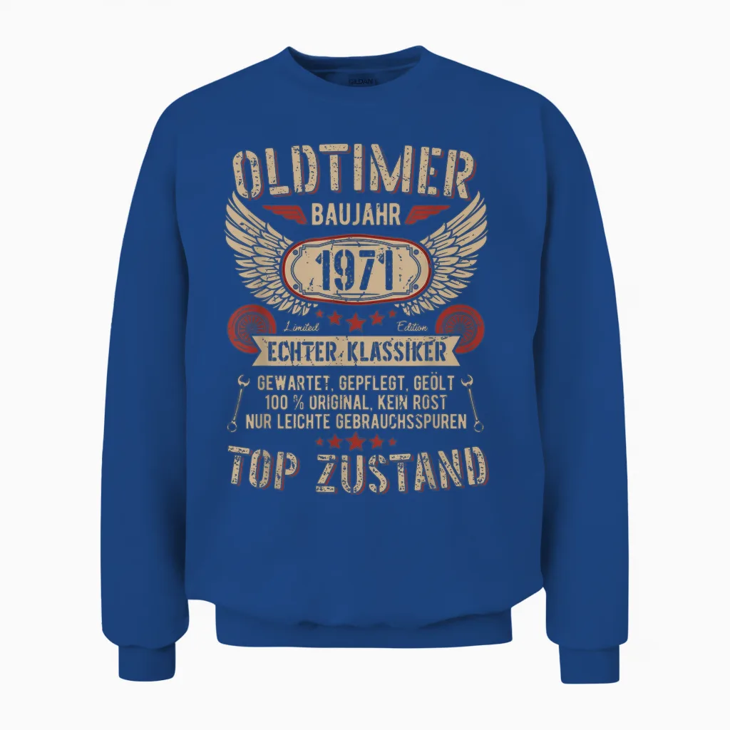 Oldtimer Beborn 1971 Vintage Geburtstag Retro Unisex Sweatshirt in Royal