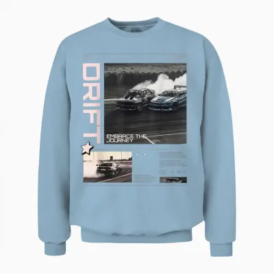 Cool Retro Vintage Japanese Jdm Tokyo Japan Drift Race Car T-Shirt, Black Unisex Sweatshirt - Light Blue