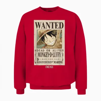 One Piece Anime Monkey D. Luffy Wanted Unisex Sweatshirt - Red