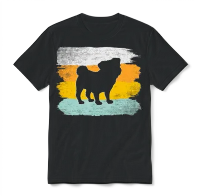 Pug Retro Unisex T-Shirt - Black
