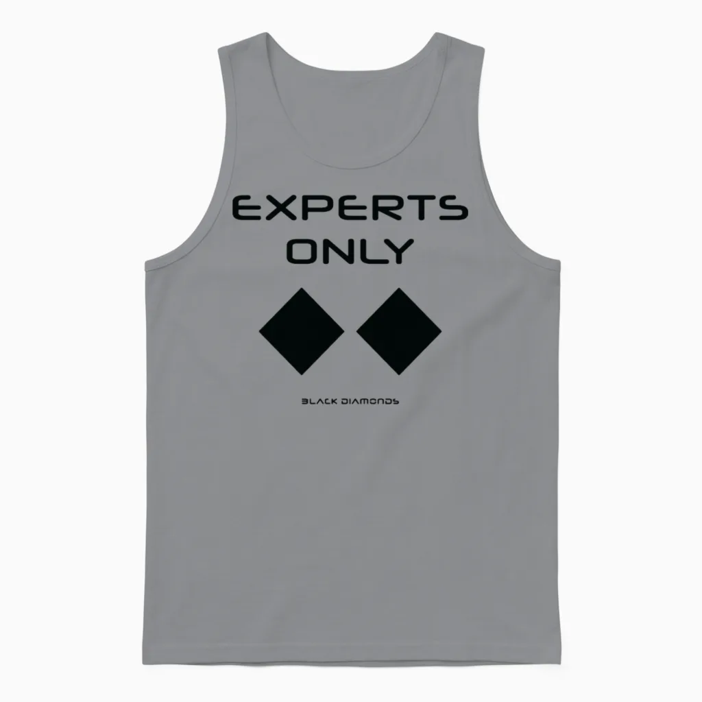 Double Black Diamond, Experts Only, Snowboard, Ski Unisex Tank Top in Sport Grey