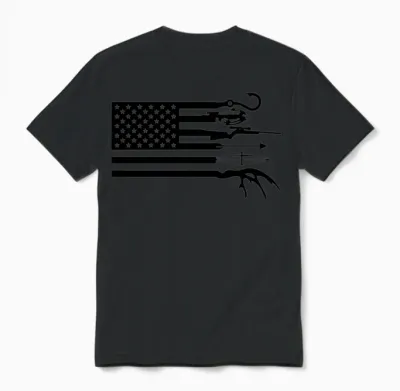 Hunting and Fishing American Flag, American Unisex T-Shirt - Black