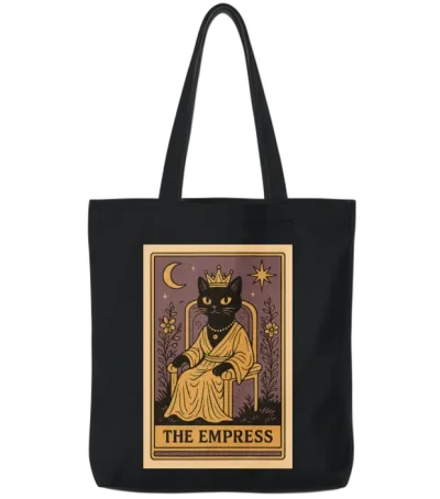 The Empress Cat Tarot – Mystical Black Cat Vintage Tote Bags - Black