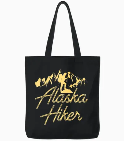 Alaska Hiker Hike Hiking Nature Tote Bags - Black