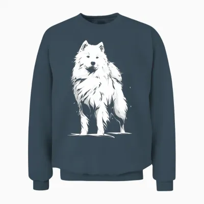 Motif Chien Samoyède Manche Longue Unisex Sweatshirt - Dark Heather