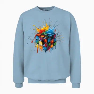Melting Magic Cube 70s 80s 90s T-Shirt, Black Unisex Sweatshirt - Light Blue