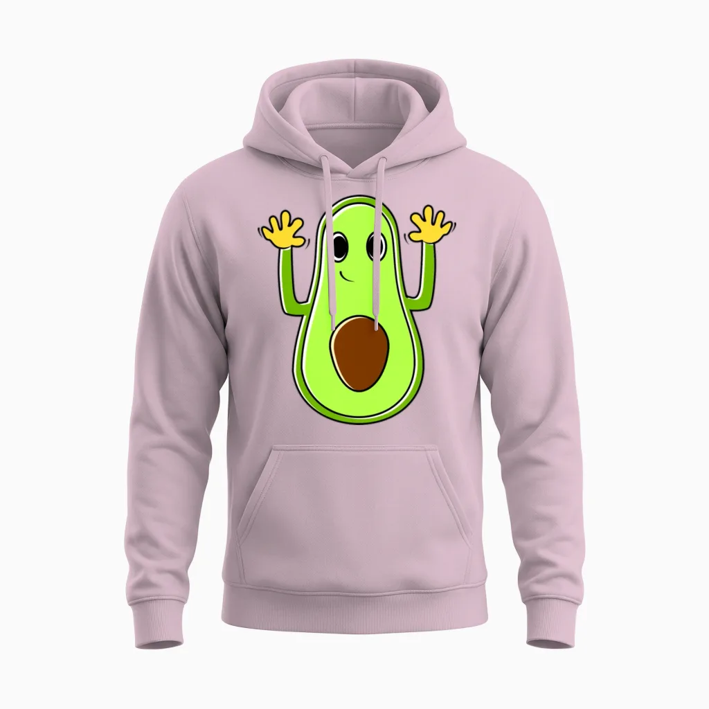 Funny Avocado Cartoon Unisex Hoodie in Light Pink