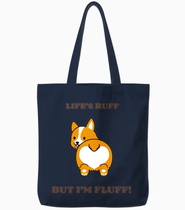 With a Lovely Graphic of a Fluffy Corgi 3494g 2 Tote Bags - Navy