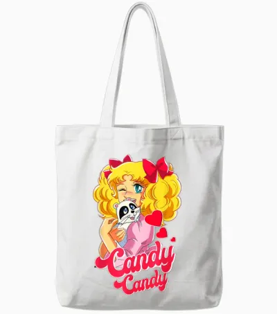Candy Raccoon Cartoon Japanese Retro 80s Manga Tote Bags - White