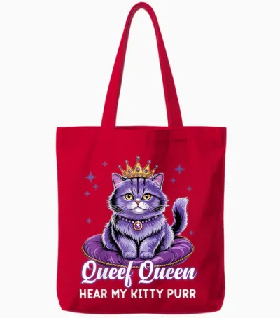 Funny Queef Queen Cat Inappropriate Dirty Adult Humor Jokes Tote Bags - Red