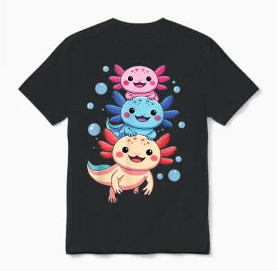 Axolotl Kawaii Anime Cute Axolotls for Boys Girls Men Unisex T-Shirt - Black
