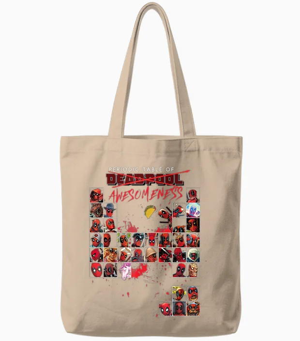 Marvel Deadpool Periodic Table of Awesomeness T-Shirt Small Tote Bags in Natural